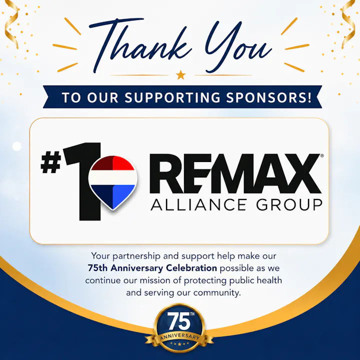 A thank you to sponsors for supporting a 75th anniversary celebration, featuring RE/MAX Alliance Group as a top sponsor.