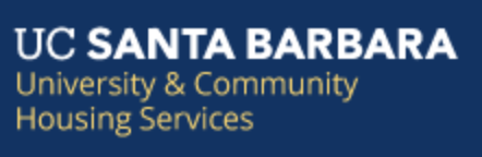The logo of "UC Santa Barbara University & Community Housing Services" on a blue background.