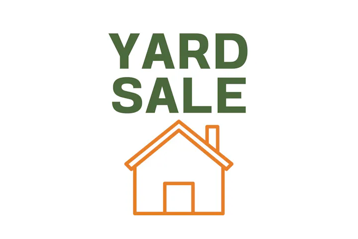 Text "YARD SALE" with a stylized house outline below it.
