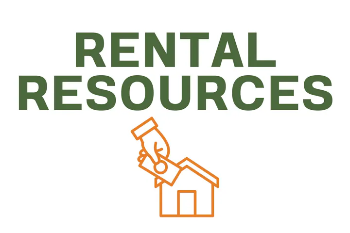 Text "RENTAL RESOURCES" with an icon of a hand holding money over a house.