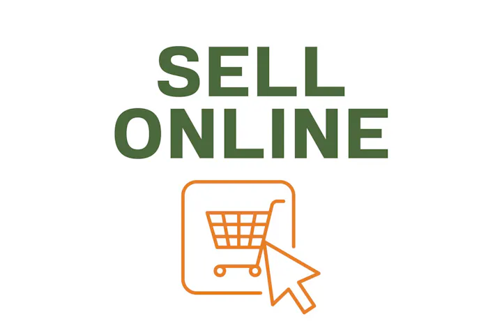 Text "SELL ONLINE" with a shopping cart and cursor icon.