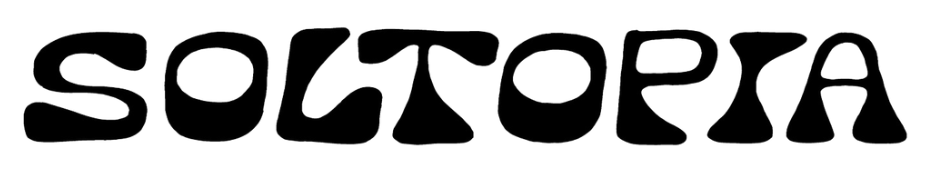 The image features the word "SOLTOPIA" in a stylized, bold, and abstract font.