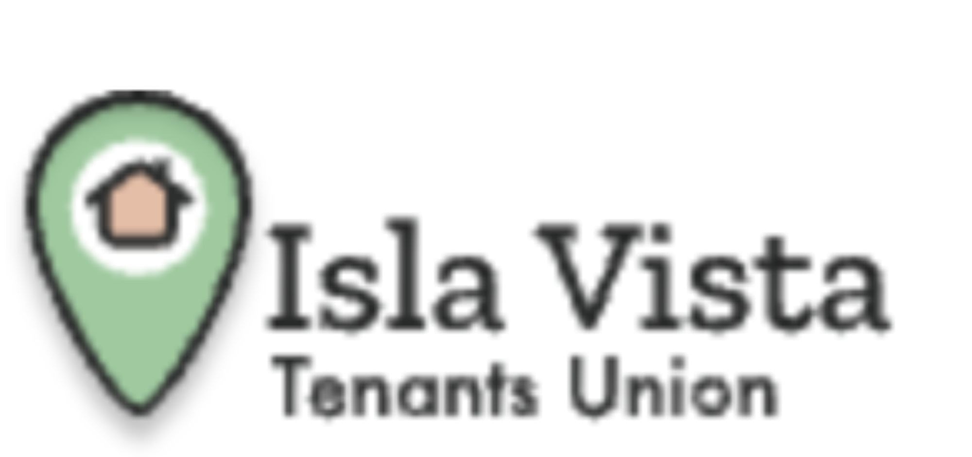 Logo of "Isla Vista Tenants Union" with a map pin and house icon.