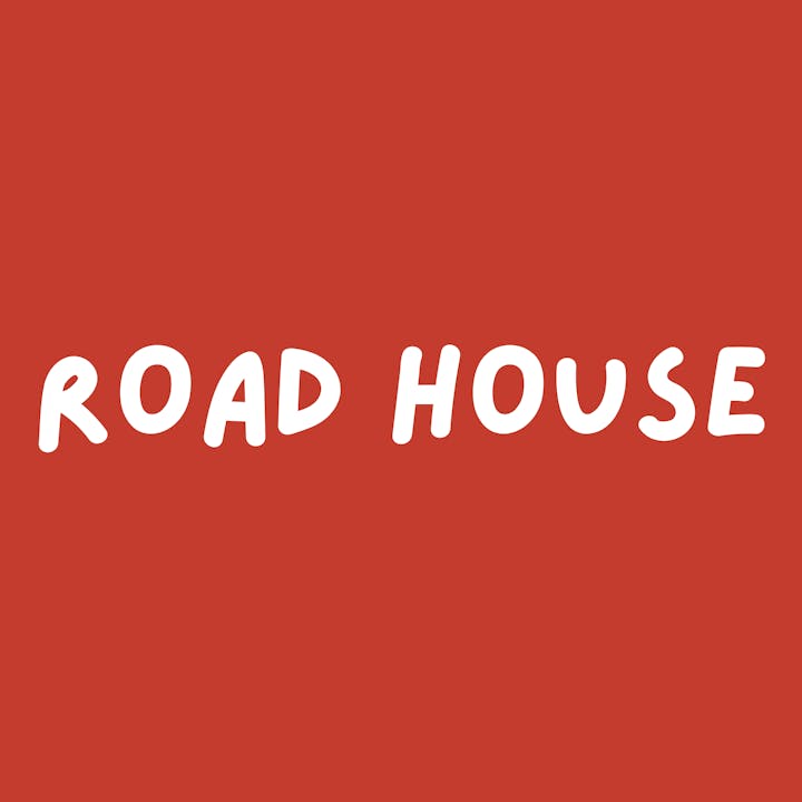 The image features the words "ROAD HOUSE" in bold, stylized text on a red background.