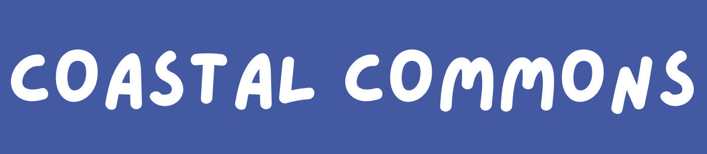 The image features the words "COASTAL COMMONS" in bold, playful text on a blue background.
