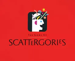 The image features the logo for the game "Scattergories," with a colorful design on a red background.