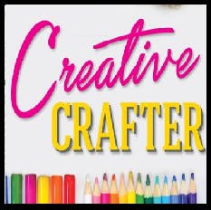 The image shows the text "Creative Crafter" with colorful pencils at the bottom.