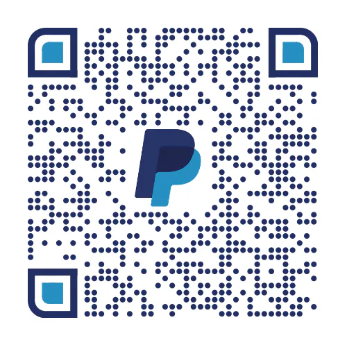 A QR code with a PayPal logo in the center.