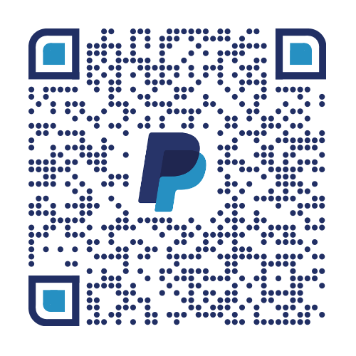 A QR code with a PayPal logo in the center.