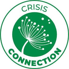 The image features a circular logo with a green background, depicting a dandelion and the words "CRISIS CONNECTION."