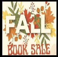 "FALL BOOK SALE" text with autumn leaves background.