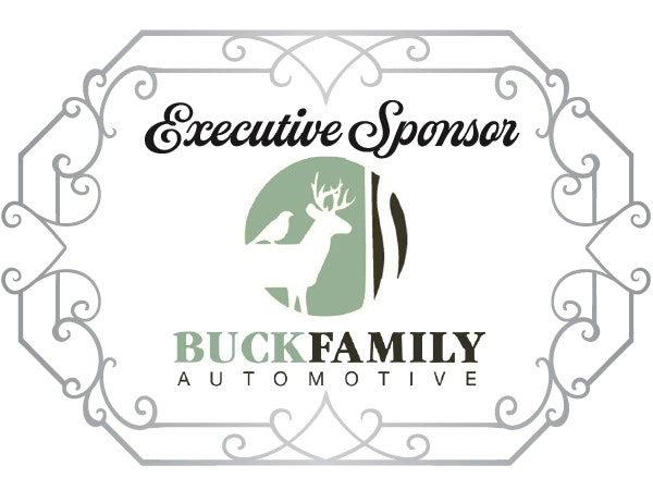 Executive Sponsor plaque for Buck Family Automotive, featuring a deer and bird logo with decorative border.