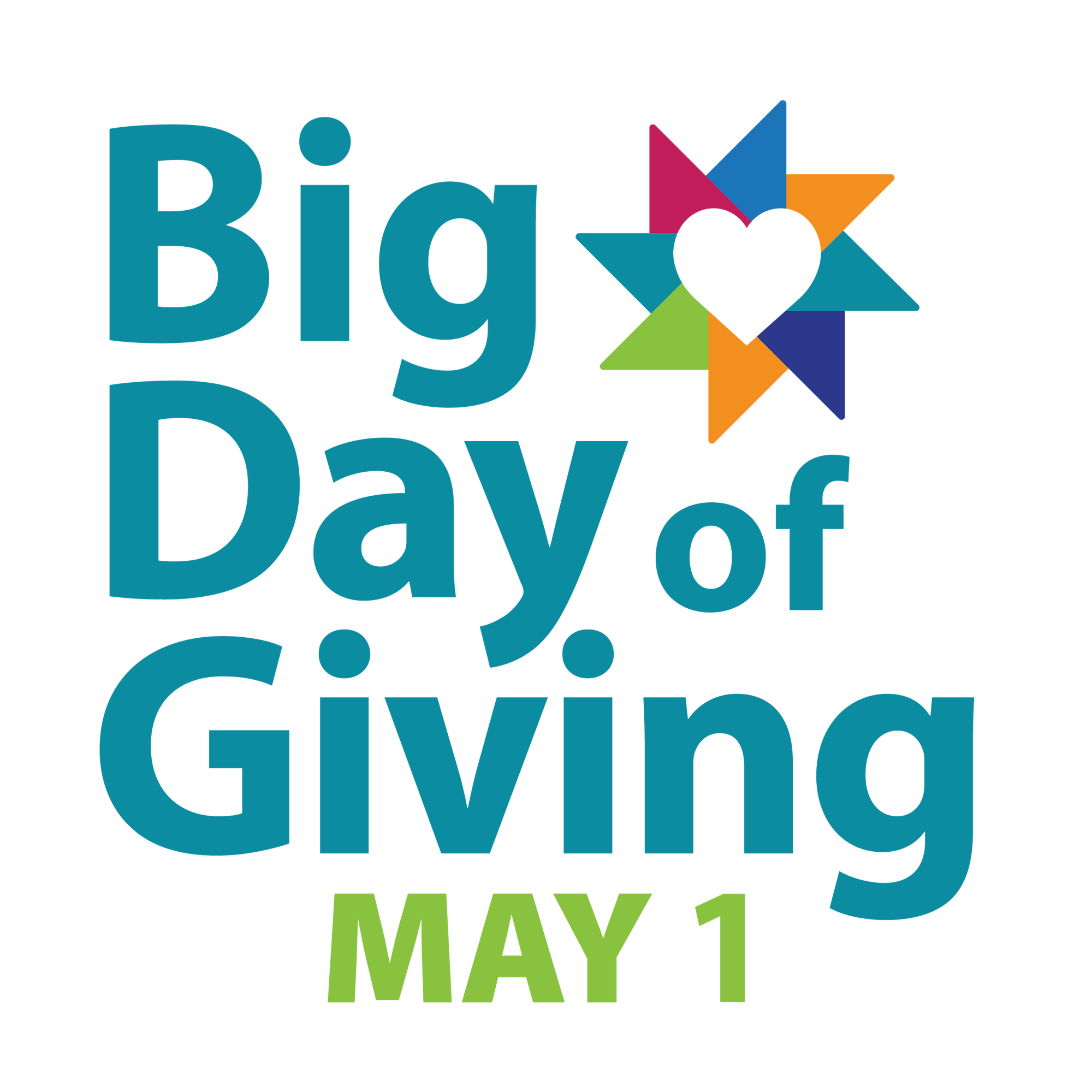 Big Day of Giving logo with a heart and star design, mentions "MAY 1".