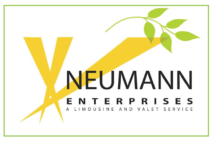 Logo for "Neumann Enterprises: A Limousine and Valet Service" with a stylized yellow "N" and green leaves.