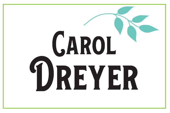 Text "Carol Dreyer" with a leaf design above.