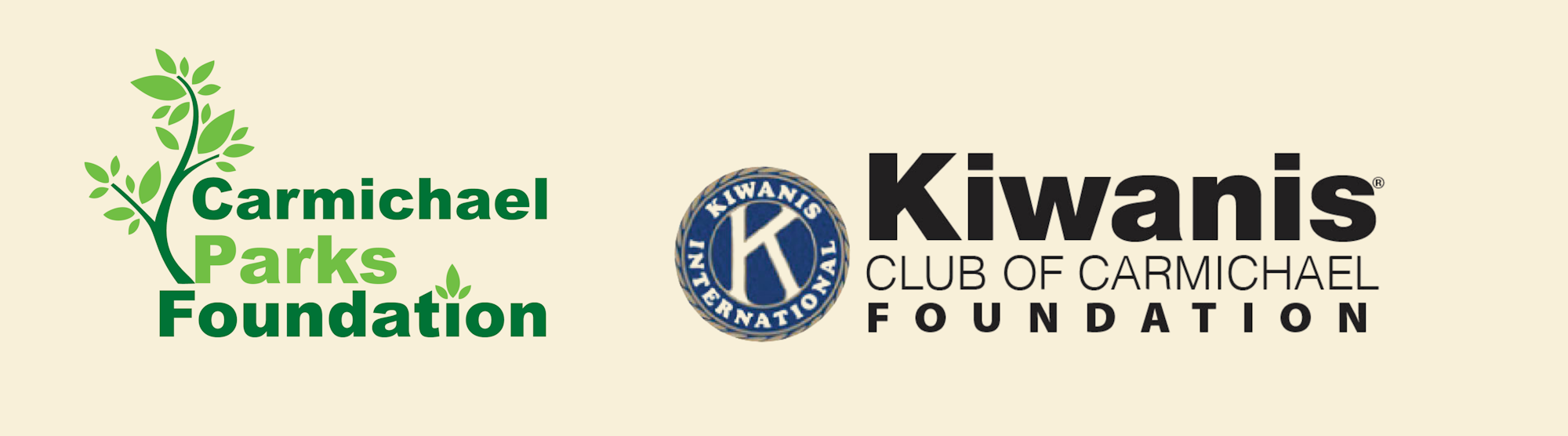 Logos for Carmichael Parks Foundation and Kiwanis Club of Carmichael Foundation.