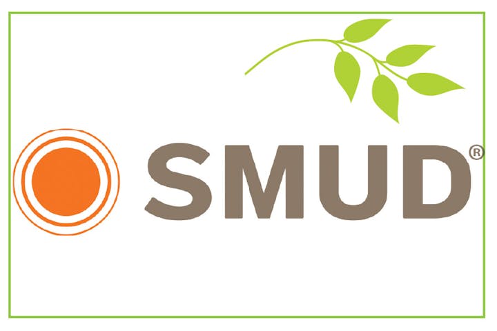 SMUD logo with an orange circle and green leaves in a border.