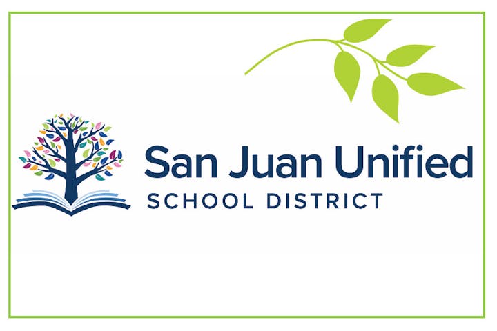 Logo of San Juan Unified School District with a tree and leaf design.