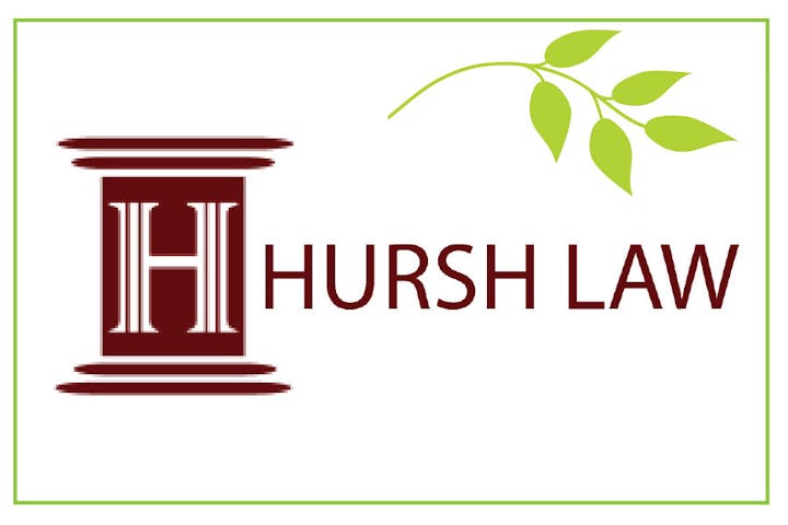 Logo with "HURSH LAW," a column-like "H" and green leaves above.