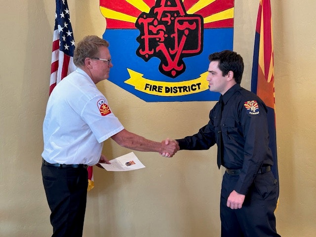 Chief Delfs welcomes Firefighter Alexander Pratio 06-26-25