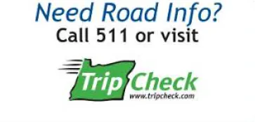 The image provides road information, encouraging users to call 511 or visit the TripCheck website.