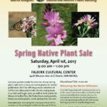 The image is a flyer for a Spring Native Plant Sale on April 1, 2017, at the Falkirk Cultural Center, featuring native flowers and plants.
