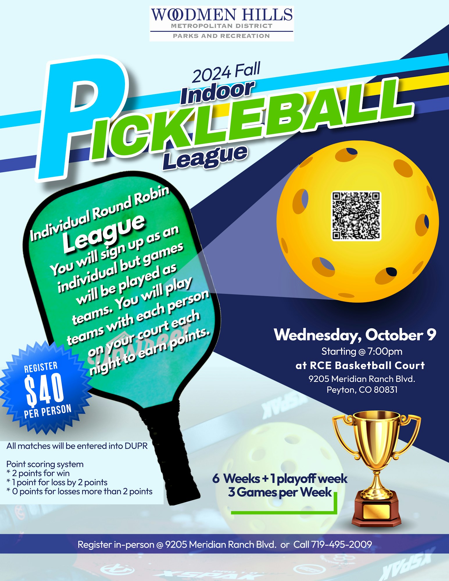 2024 Fall Indoor Pickleball League - please see below for more information.