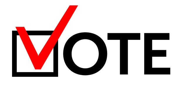 The word "VOTE" with a red checkmark replacing the letter "V."