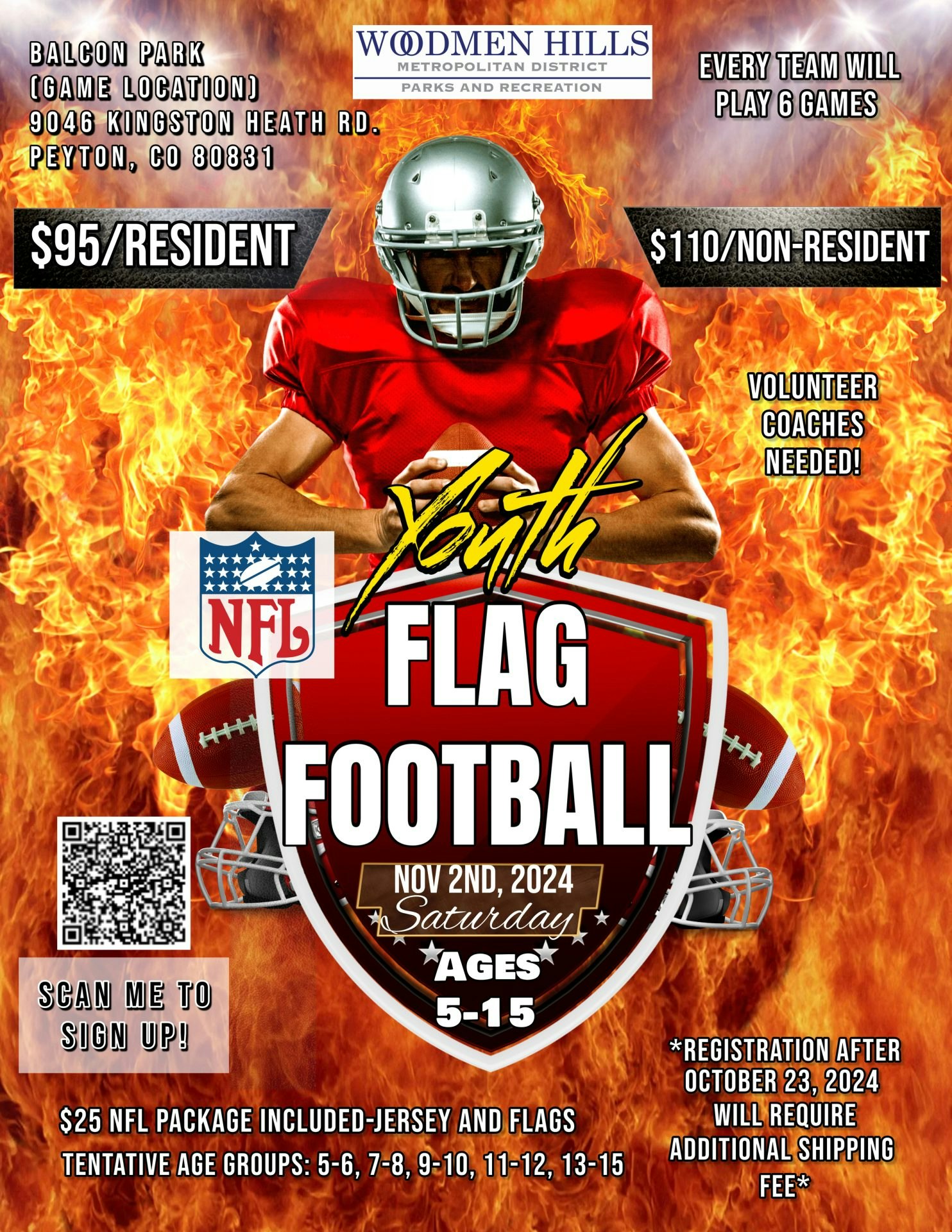2024 Fall NFL youth flag football - please see below for specific information.