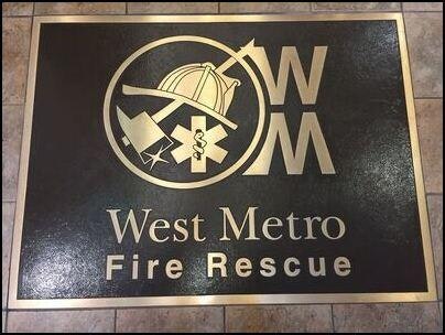 The West Metro Fire Rescue logo embedded in the entryway floor of the Training & Event Center