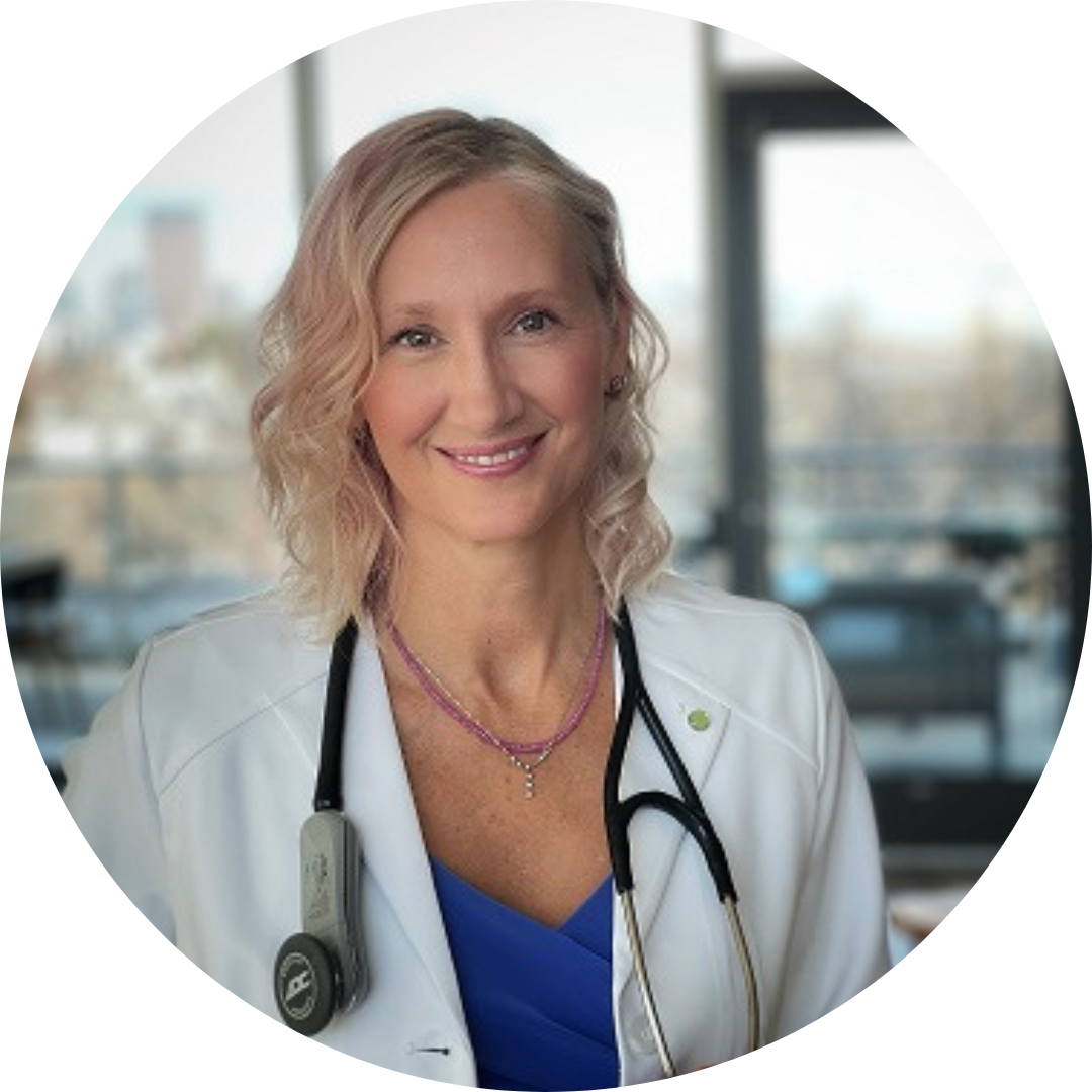 A person smiling, wearing a stethoscope and a white coat, possibly a medical professional, with a blurred background.