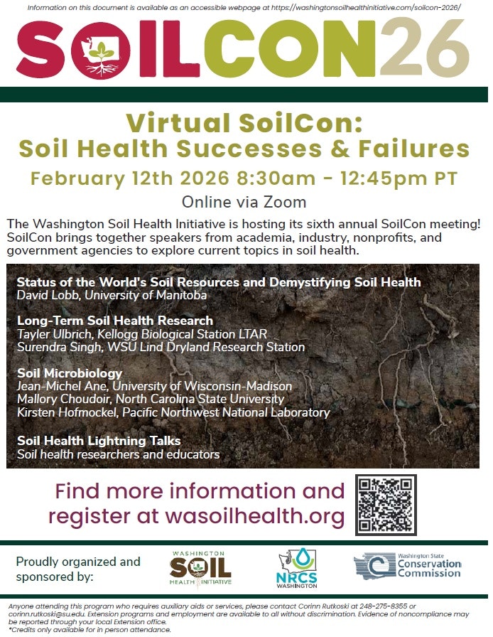 Virtual SoilCon 26 on Feb 12, 2026, focuses on soil health topics with expert speakers. Register online for details.