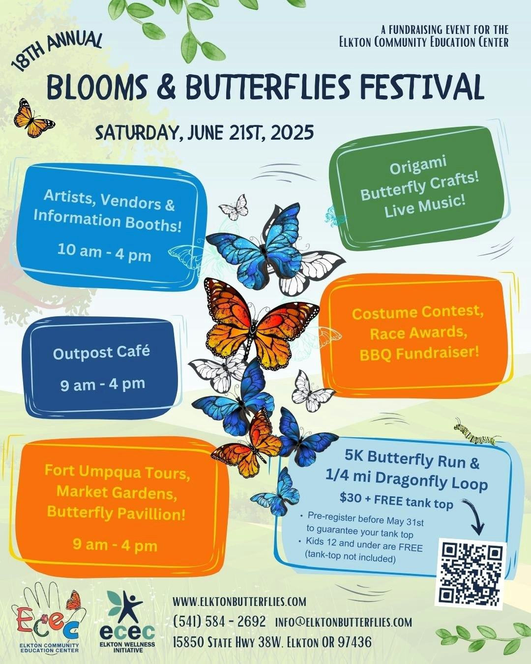 18th Annual Blooms & Butterflies Festival on June 21, 2025, with crafts, music, contests, tours, and a butterfly run.