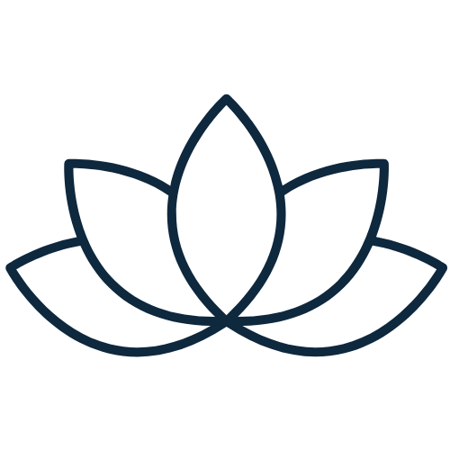 A simple line drawing of a lotus flower with overlapping petals.