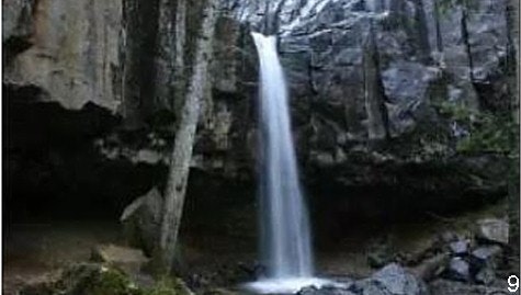 Hedge Creek waterfall north of the park. Open Cave behind waterfall.