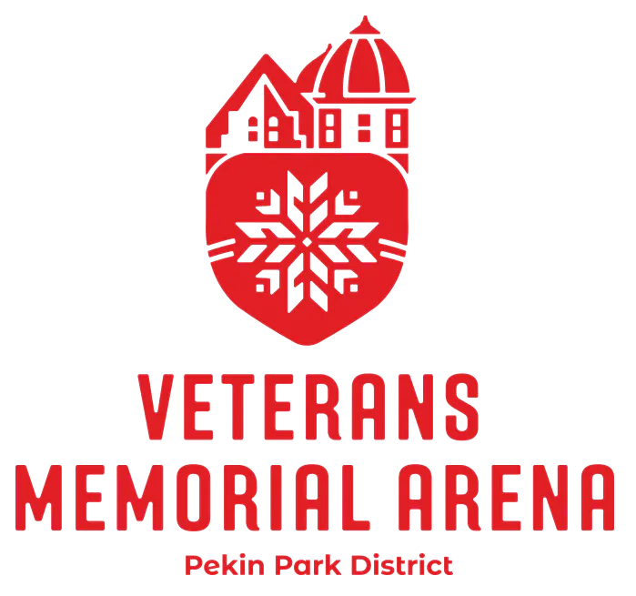 The image features the logo for Veterans Memorial Arena, associated with the Pekin Park District, showcasing a stylized design.