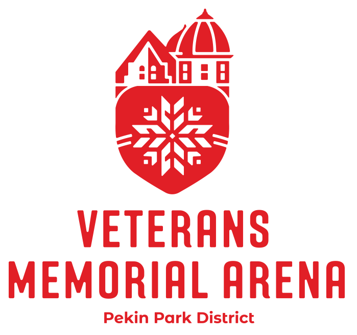 The image features the logo for Veterans Memorial Arena, associated with the Pekin Park District, showcasing a stylized design.