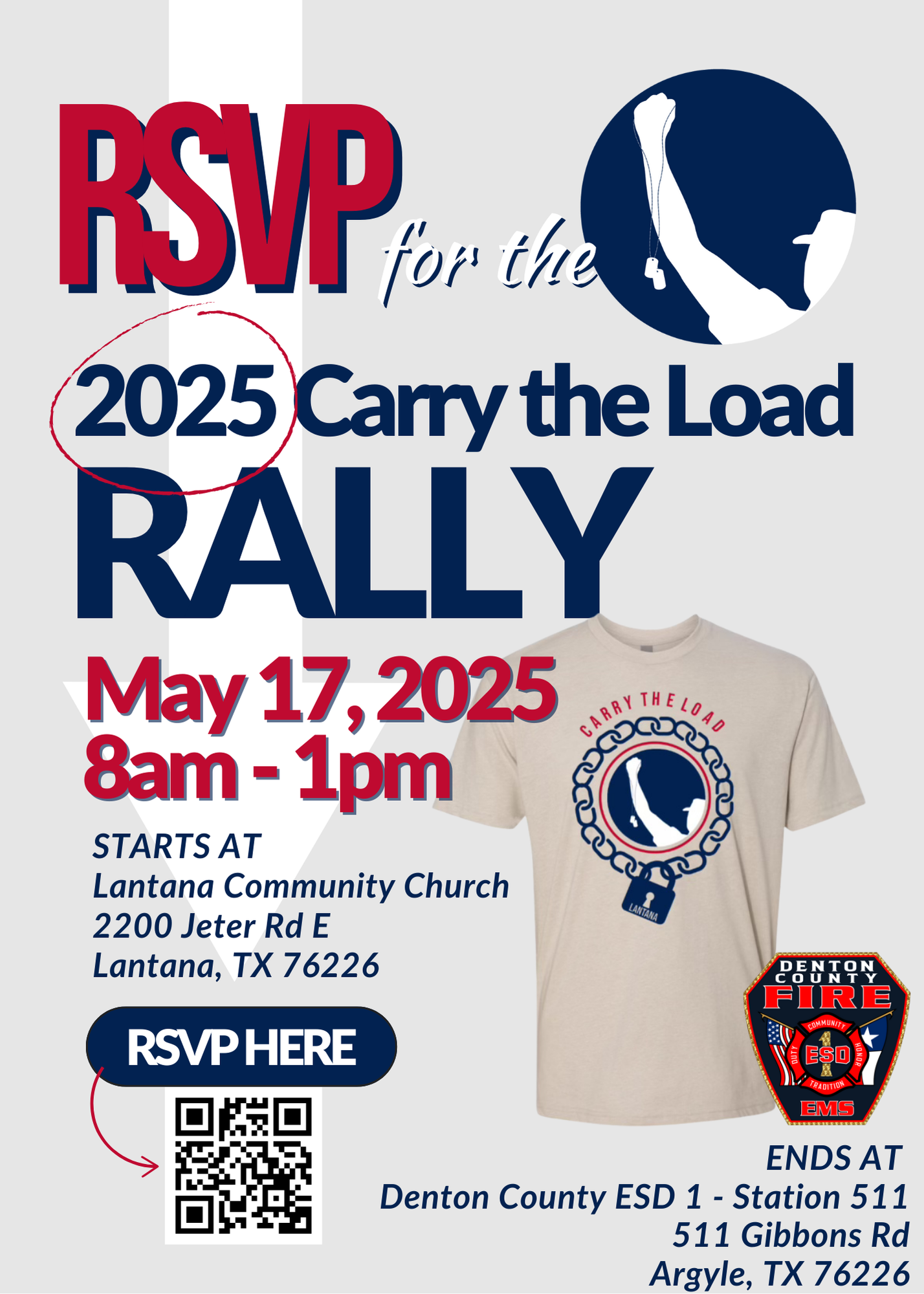 2025 Carry the Load Rally, May 17, 8am-1pm, starting at Lantana Community Church, ending at Denton County ESD 1.