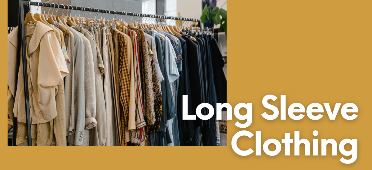 A display of various long sleeve clothing items hanging on racks, showcasing a range of styles and colors.
