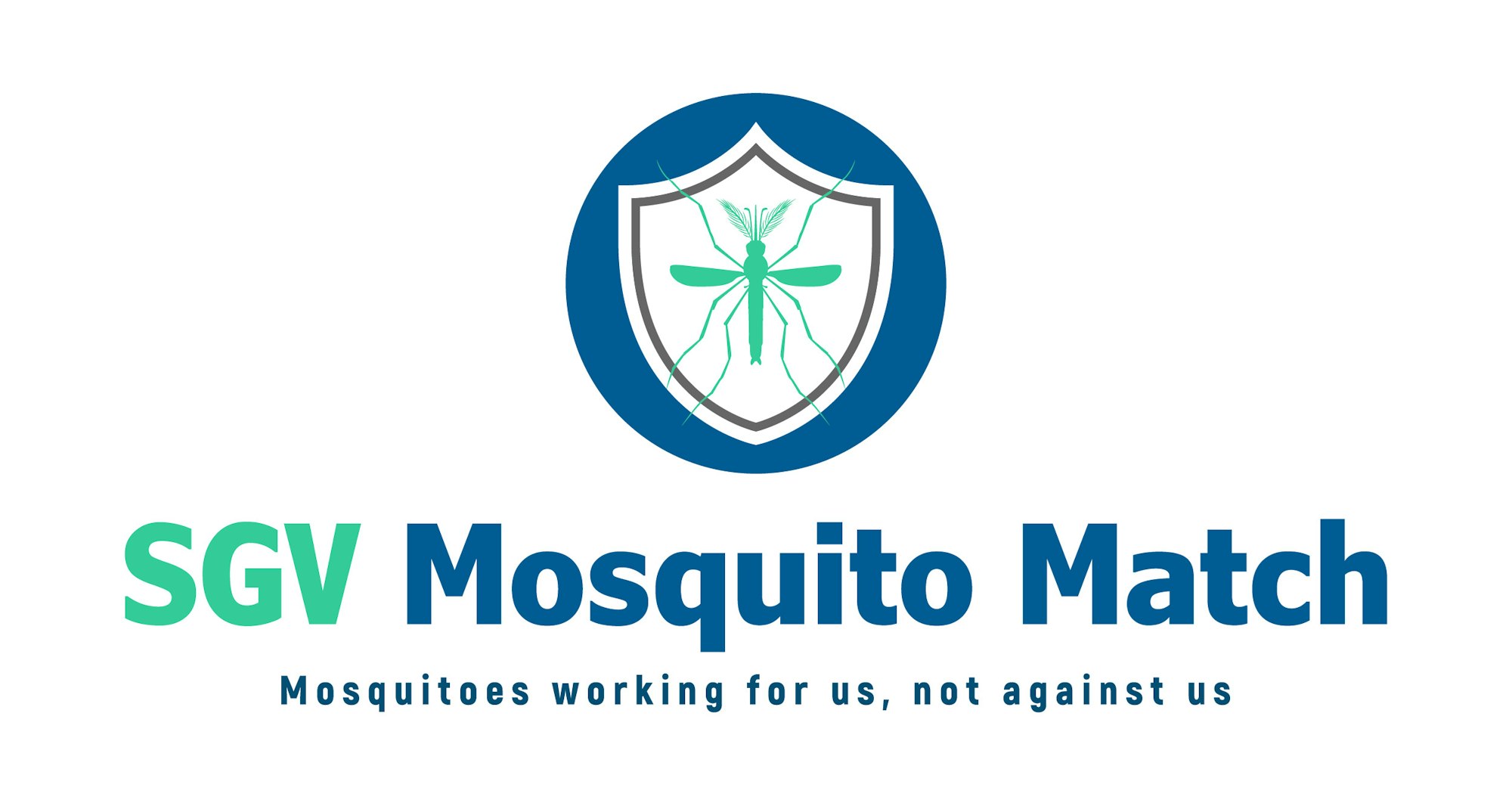 Logo of "SGV Mosquito Match" with a shield and mosquito, tagline: "Mosquitoes working for us, not against us."