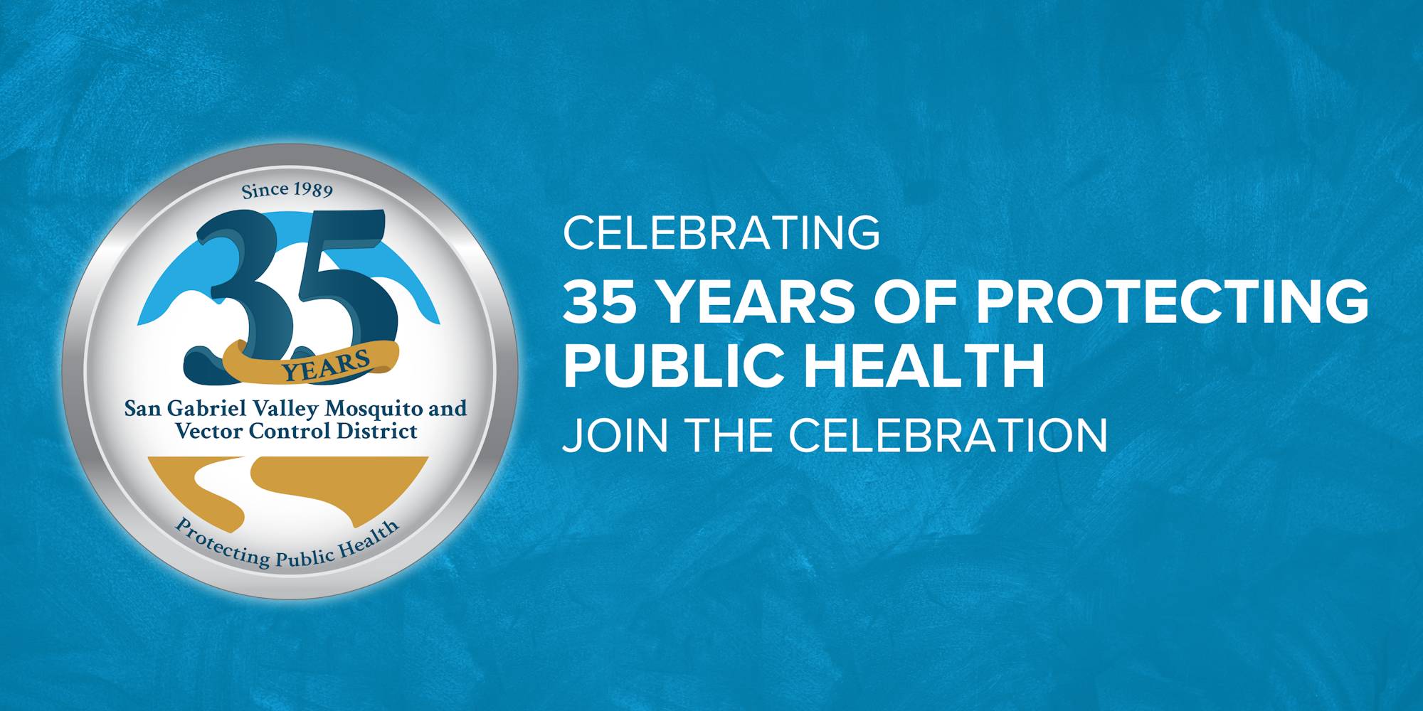 A banner celebrating 35 years of the San Gabriel Valley Mosquito and Vector Control District's public health protection.