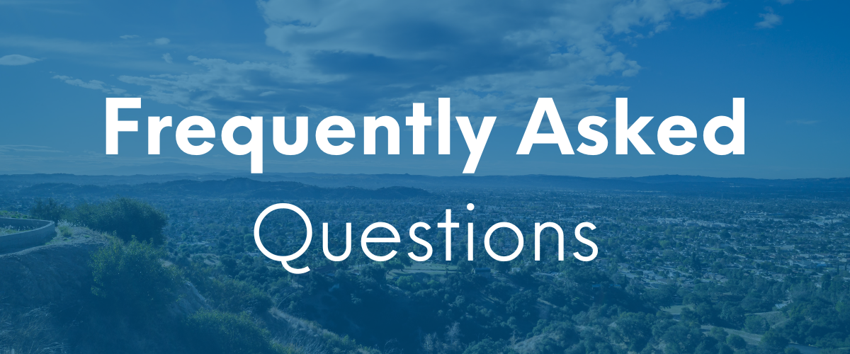 Text "Frequently Asked Questions" over a scenic landscape background.