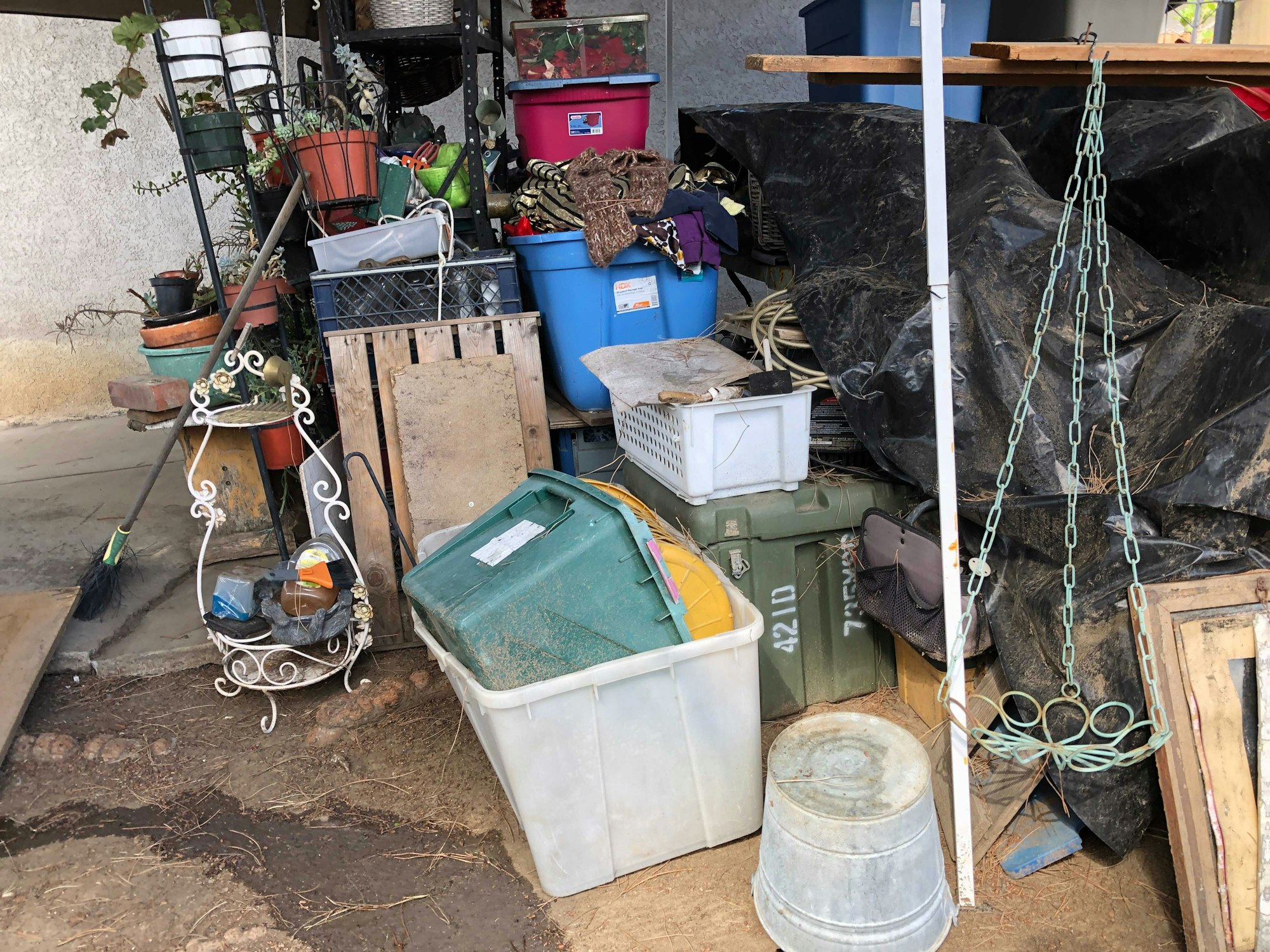 pots, garage, plants, buckets, other miscellaneous items