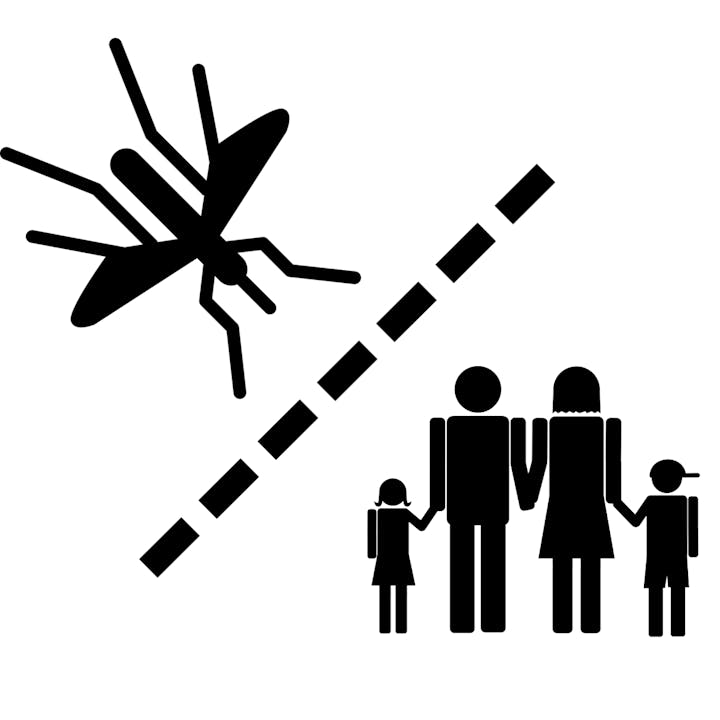 May include: mosquito icon, barrier. family icon