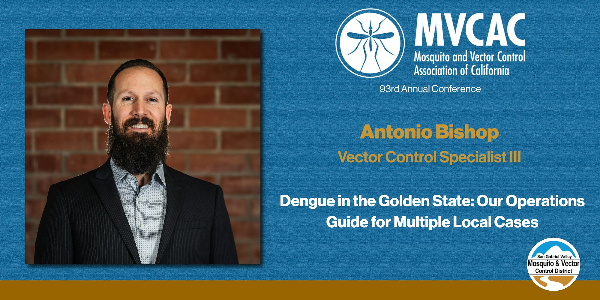 Antonio Bishop, Vector Control Specialist, presenting at MVCAC conference on dengue operations in California.