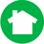 The image features a green circle with a white house icon inside, typically representing home or housing.