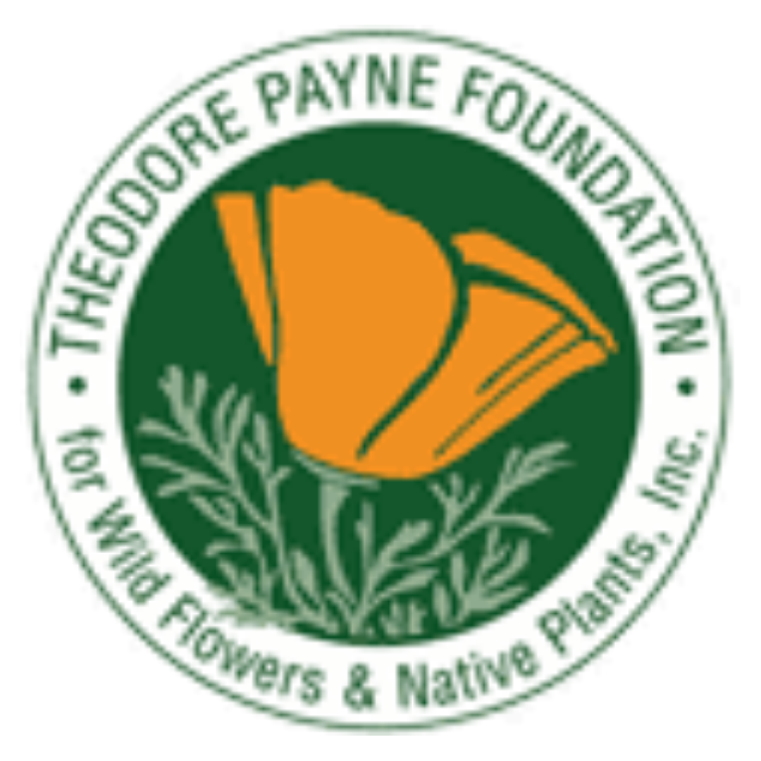 The image is a logo of the Theodore Payne Foundation, featuring an orange poppy and the text "for Wild Flowers & Native Plants, Inc."