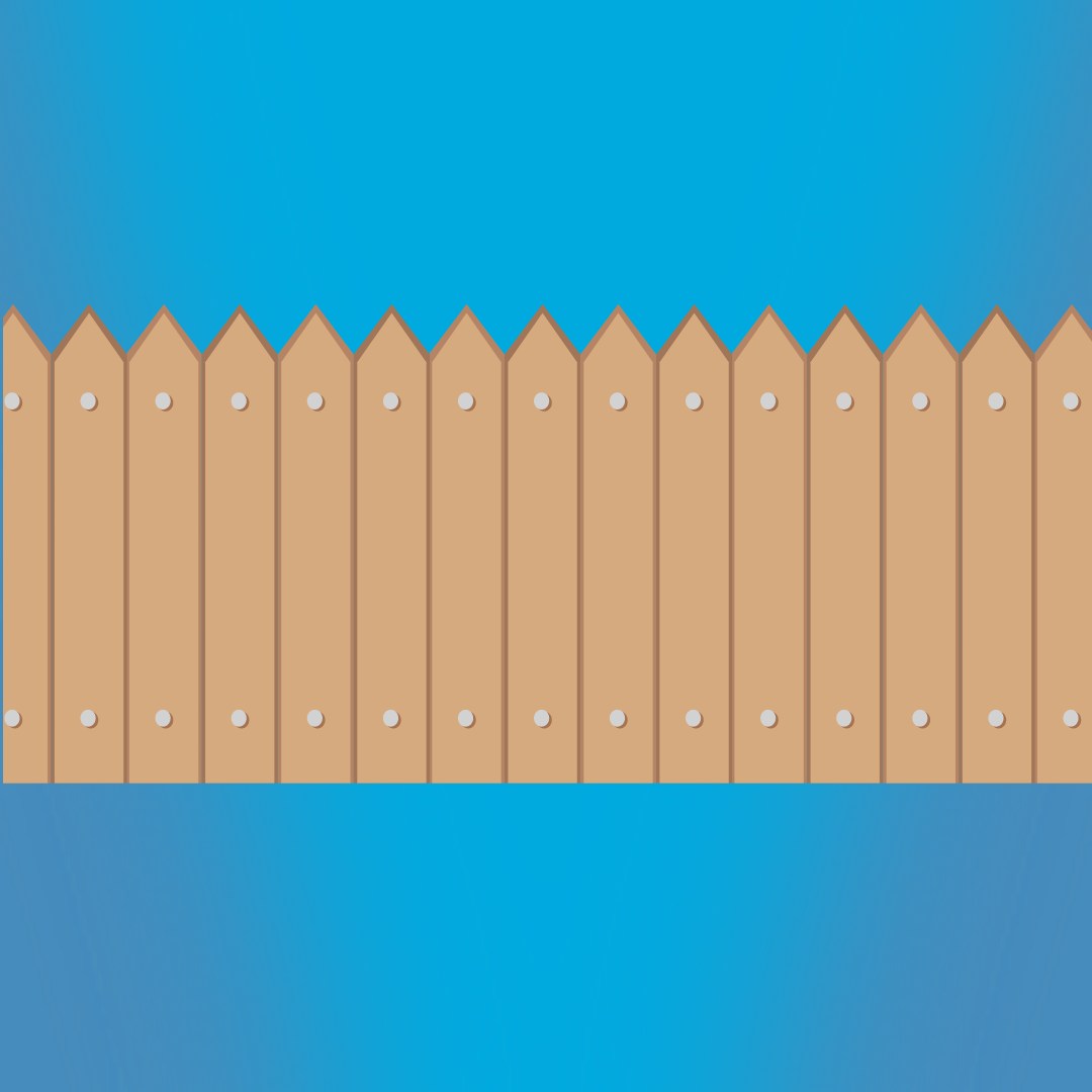 Illustration of a wooden picket fence against a blue sky.