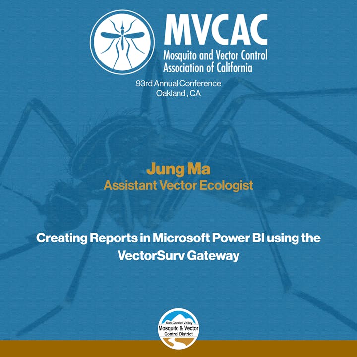 Conference image for MVCAC with Jung Ma presenting on Microsoft Power BI and VectorSurv Gateway.