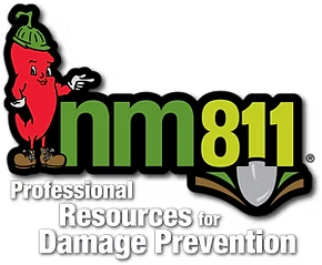 Cartoon chili pepper, "nm811," shovel icon, and text: "Professional Resources for Damage Prevention."